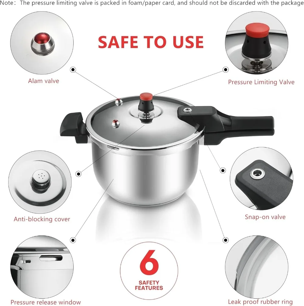 2.9Gal 12 Quart Pressure Cooker, 11.6 PSI Thickened Stainless Steel Pressure Canner w/Spring Valve Safeguard Devices for