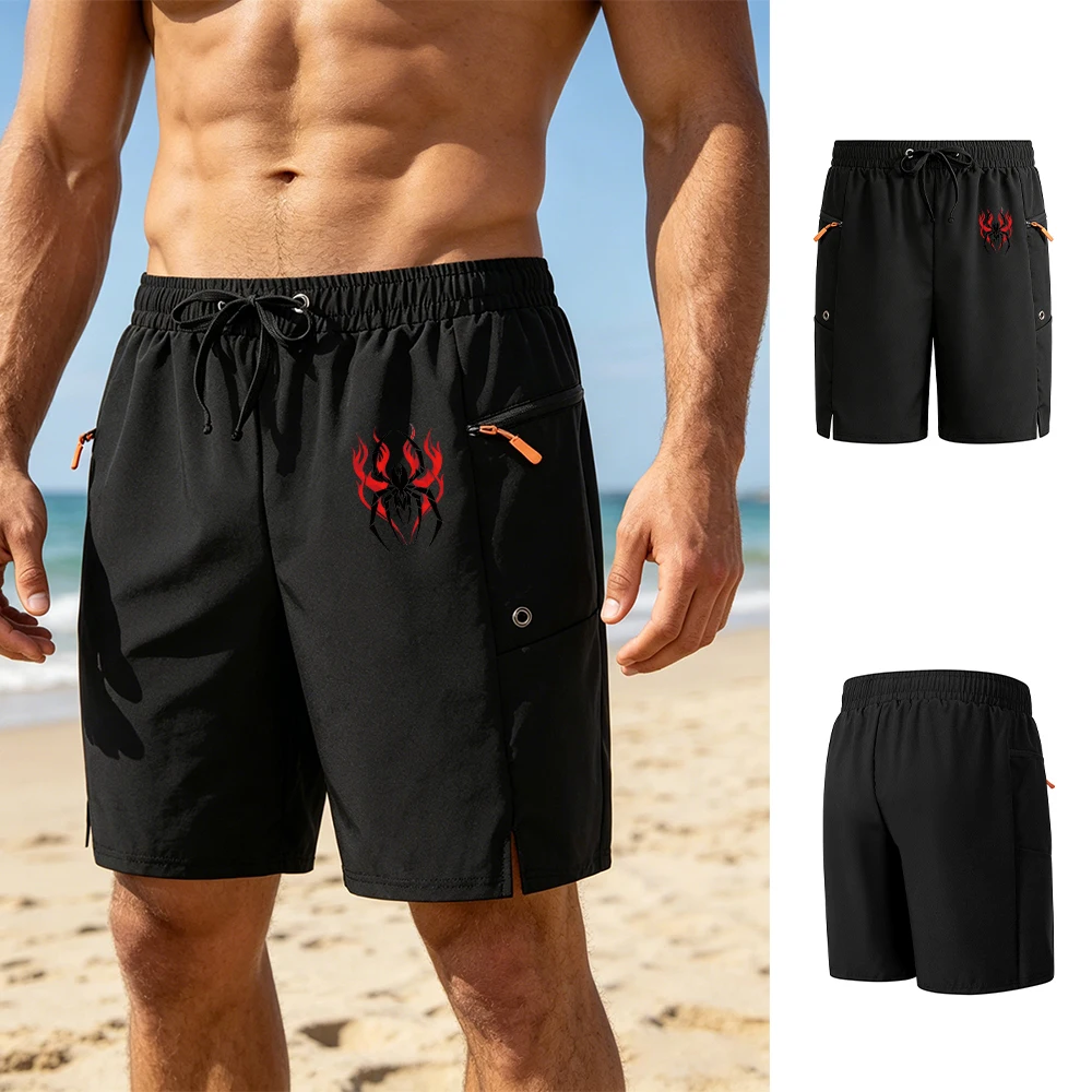 

Men's Casual Beach Pants Flame Spider Print Quick Drying Breathable Summer Outdoor Fitness Cycling Running Knee Length Shorts