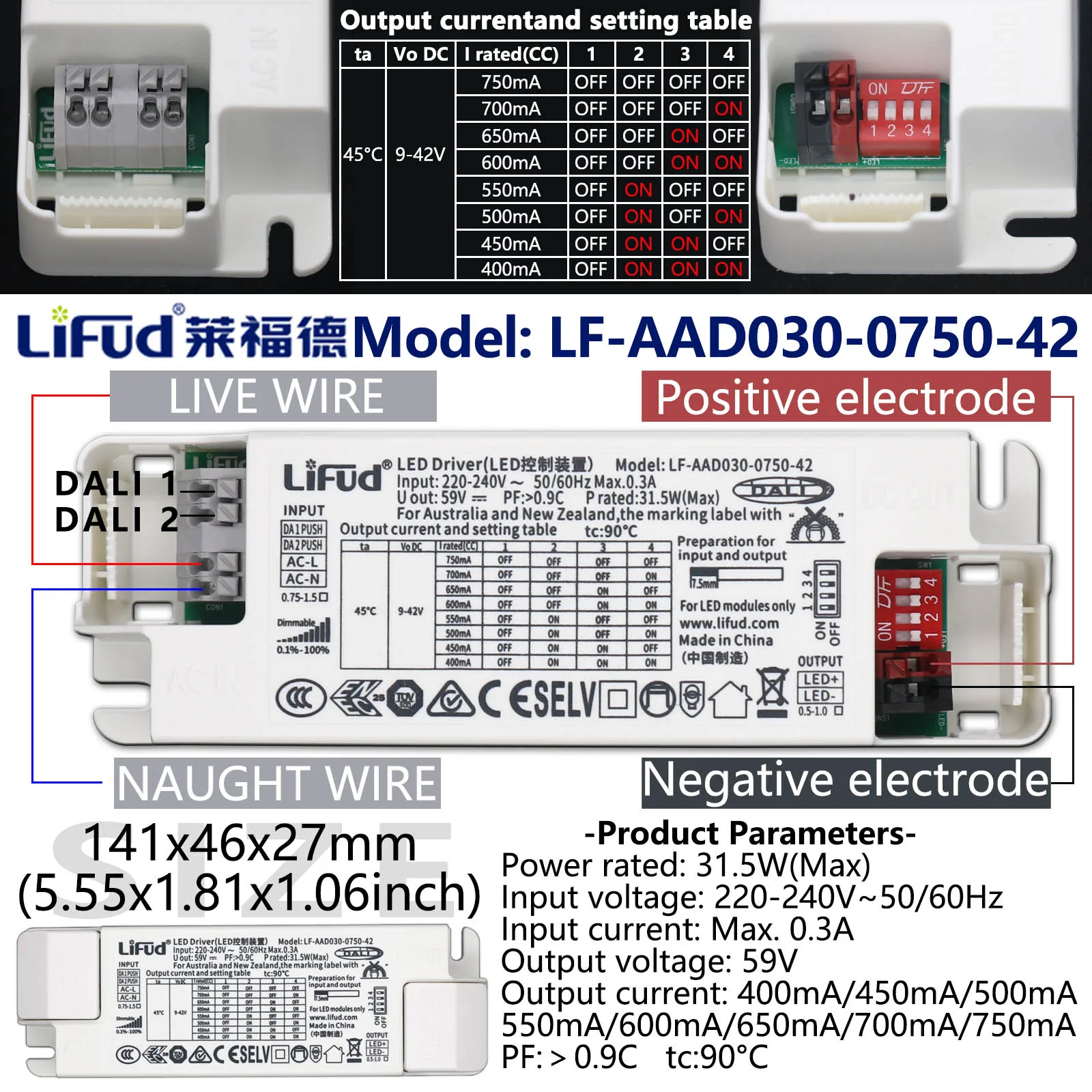 Lifud LED Driver 8.4W 21W 31.5W 40W LED Triac Dimming Driver AC 220 alimentatore 12V 24V trasformatore di illuminazione DC9-42V per luce