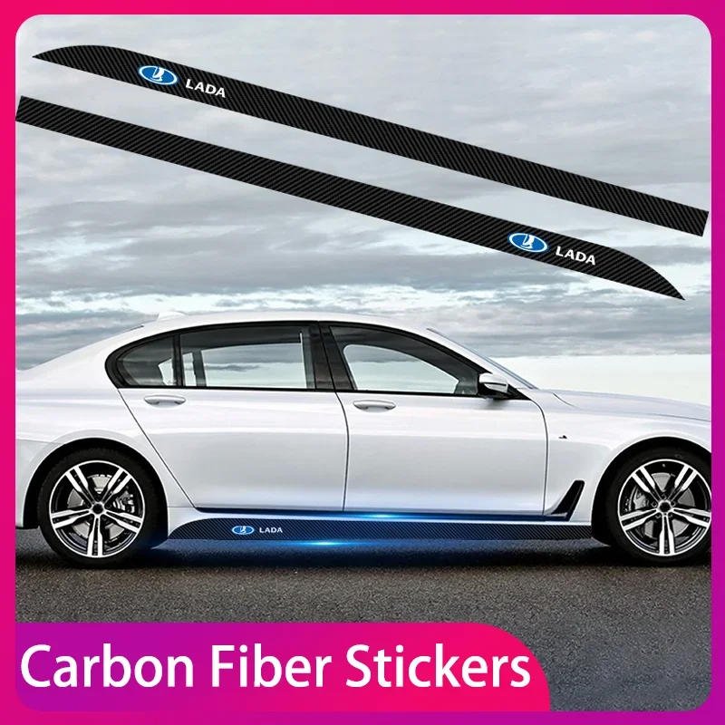 

2pcs Car Logo Carbon Fibre Side Decal Side Skirt Car Stickers Anti Scratch For Lada VESTA Niva Kalina Priora Granta Largus Vaz