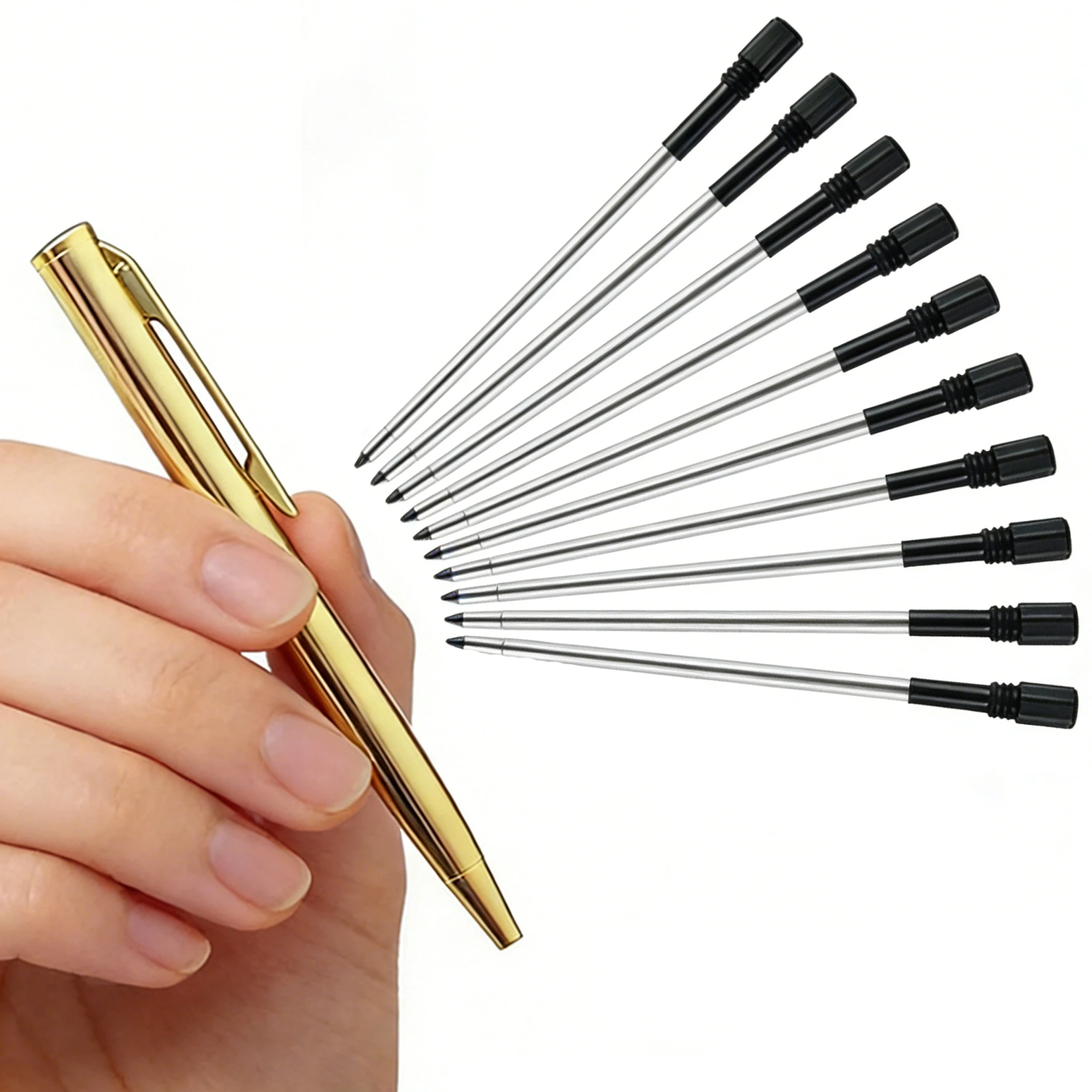 

Карманная мини-ручка золотистого цвета, 0,7 мм, черные/синие чернила, 10 дополнительных стержней в комплекте, для плавного письма, для офиса, школы, ведения дневников