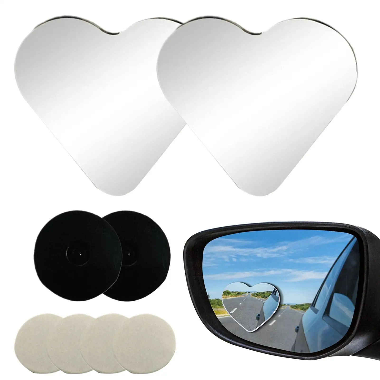 

Blind Spot Mirrors 2 Pieces Heart Shaped Rearview Convex Mirror Heart Shaped Safety Assist Wide Angle Glass Auto Accessories For