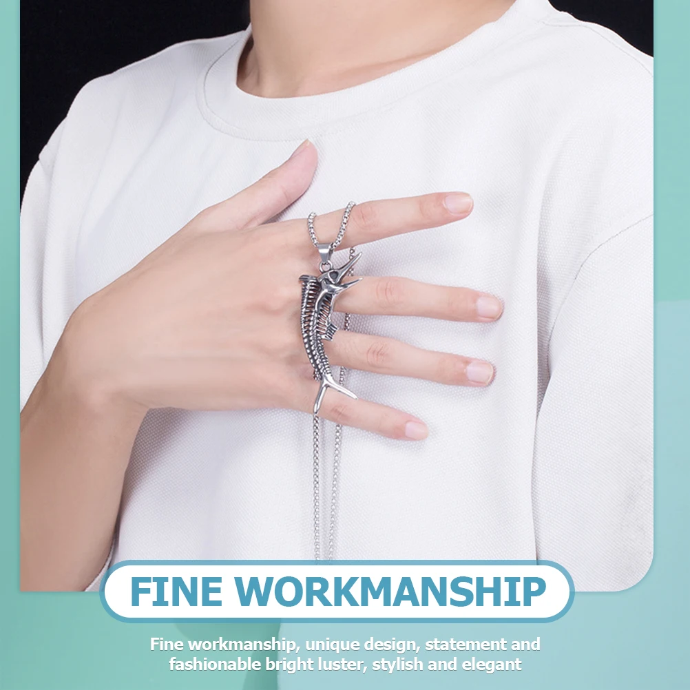 

Fishbone Necklace Chunky Necklaces Chain Punk Costume Metal Pendant Rotatable Clavicle Jewelry Cute Charm