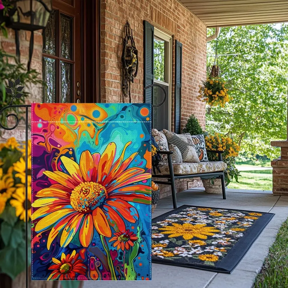 Spring Summer Sunflower Floral Garden Flag for Outside 12x18 Inch Double Sided Burlap Farmhouse Holiday Yard Flag Decoration SSL