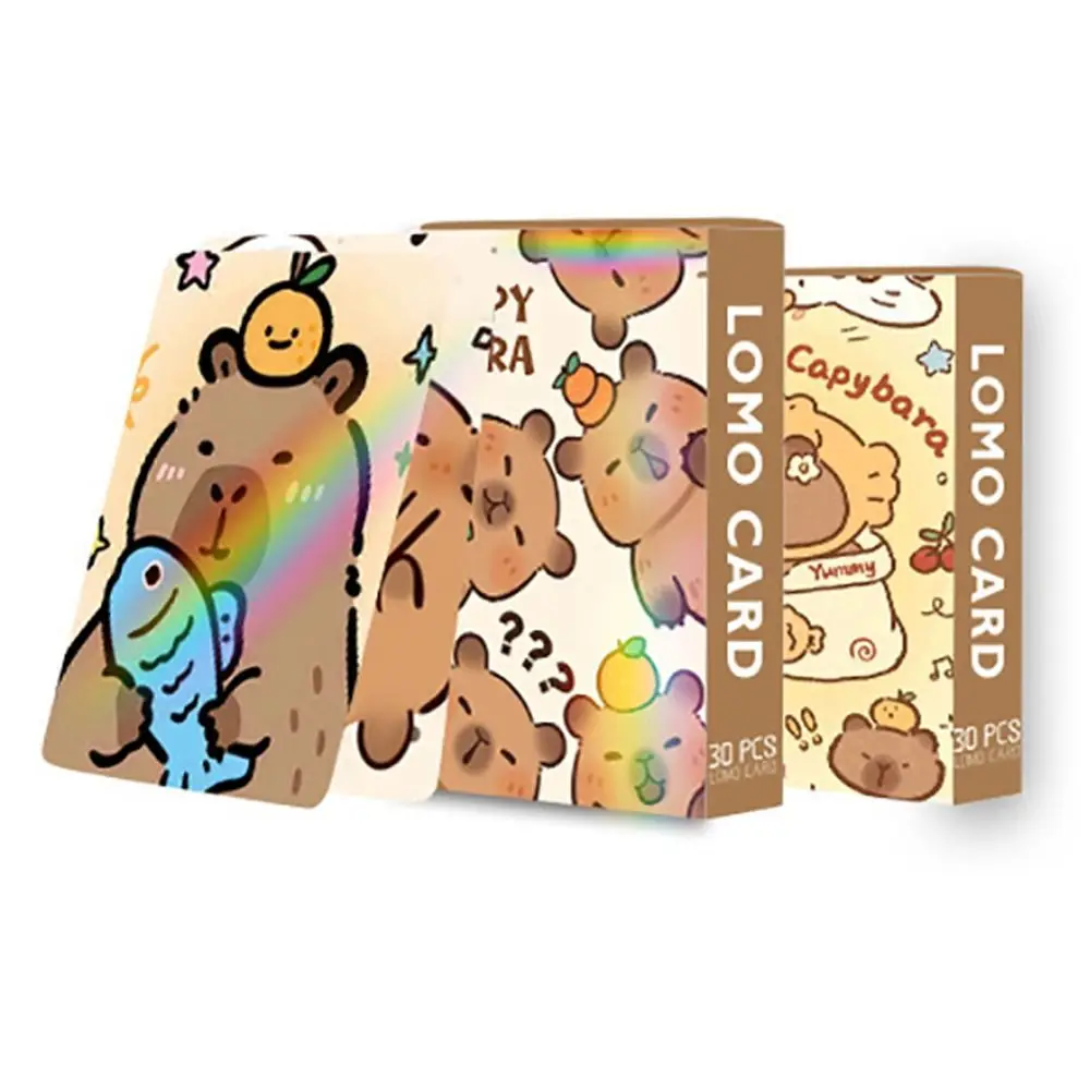 30Pcs Glitter Capybara Photocards Cartoon Double-sided Flash Lomo Cards HD Collection Cards Kids Gift