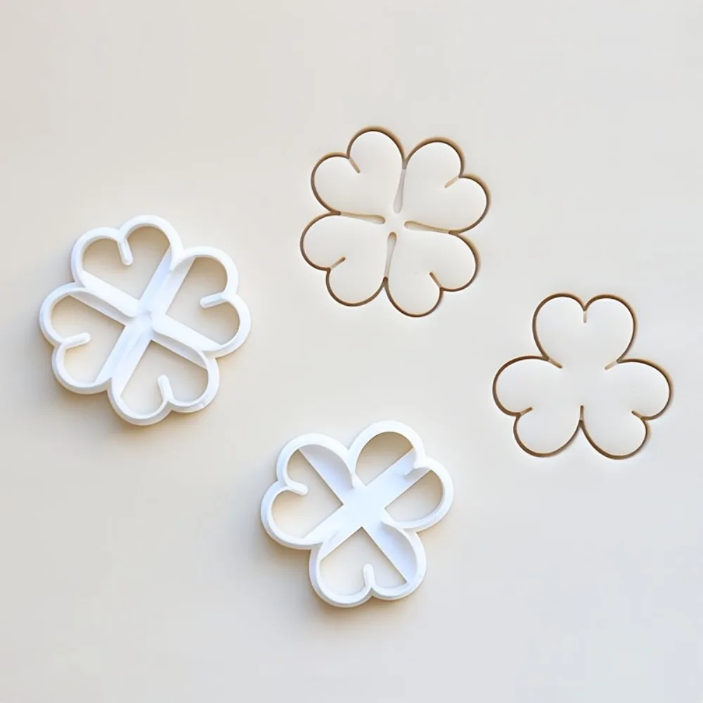 2Pcs DIY Cookie Embosser Mould Clover & Four-Leaf Clover Cookie Cutter Set, St. Patrick's Day Cake Decorating Tools Baking Molds