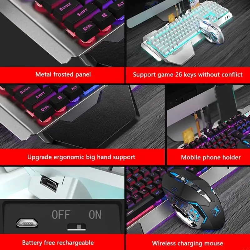 K32C 104-Key 2 Rechargeable Keypad RVB avec le clavier jeu réglable souris 2400dpi