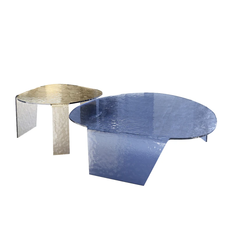

Glass coffee table transparent crystal combination set living room home sofa side few water ripple coffee table