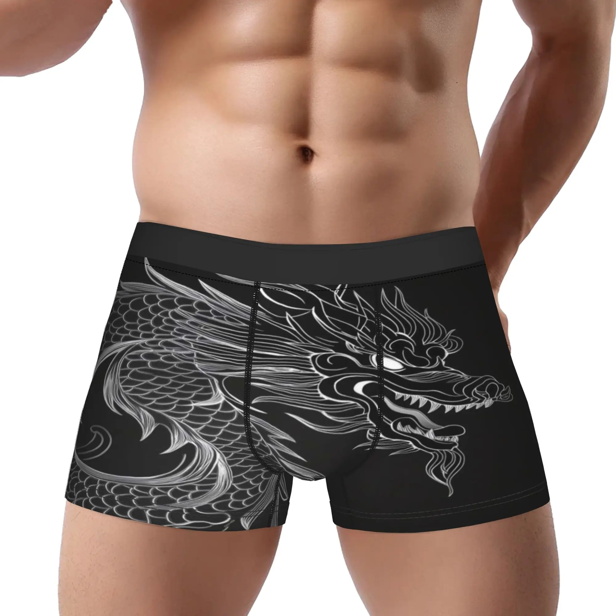 Black Chinese Dragon Silhouette Art  Underpants Homme Panties Man Underwear Ventilate Shorts Boxer Briefs