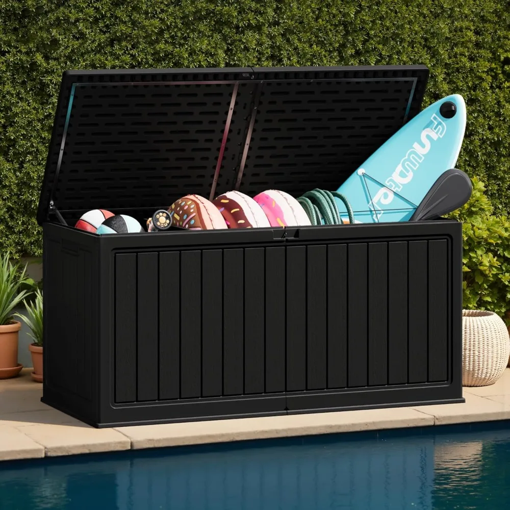 

260 Gallon Large Double-Wall Outdoor Resin Deck Box with Divider & Lockable Lid, Waterproof Storage Box for Patio Cushions