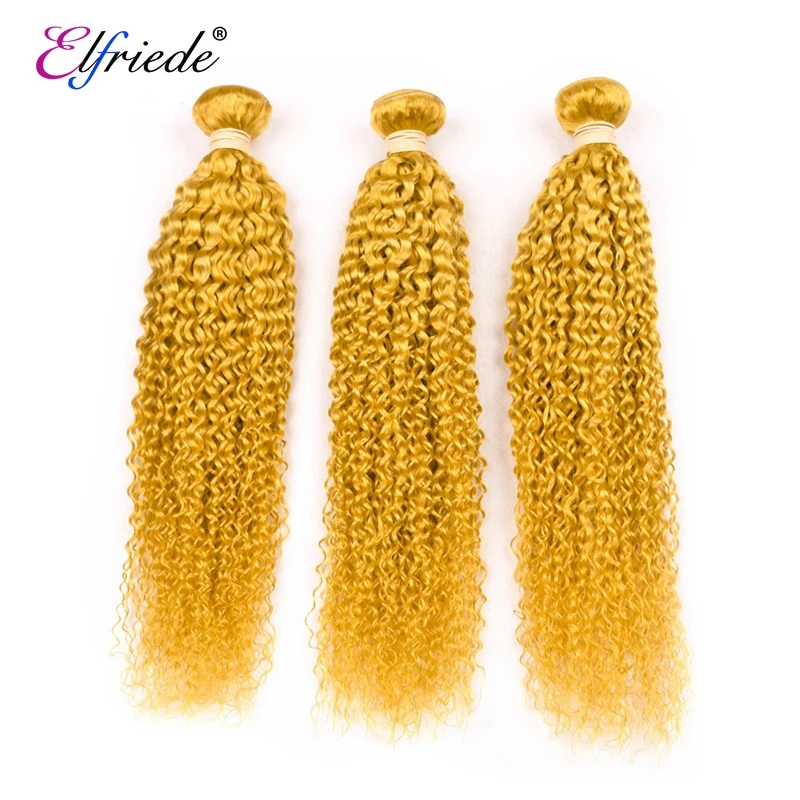 Elfriede Pure Yellow Kinky Curly Human Hair Bundles 100% Human Hair Extensions Colored 3/4 Bundles Deals Human Hair Sew-in Wefts