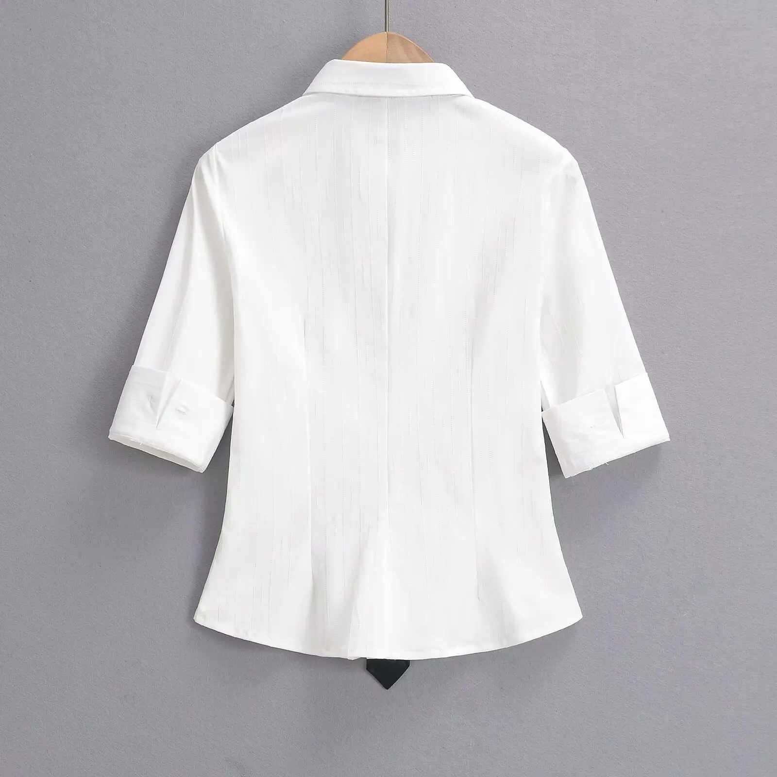 

Trendy ort Sve irt Women's Ne Design Slim Fit Street Sle Pure Color Summer Faion Casual irt with Tie
