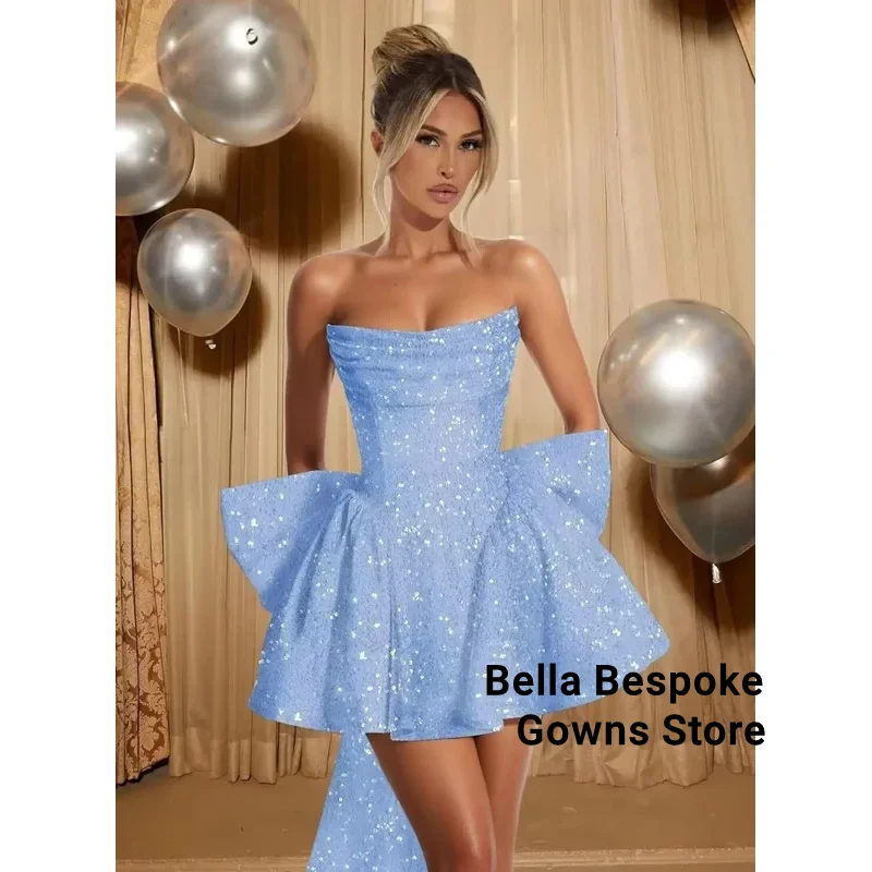 فستان قصير مشد التخرج ألف خط كوكتيل كوكتيل الترتر فساتين العودة للوطن مع القوس حمالة