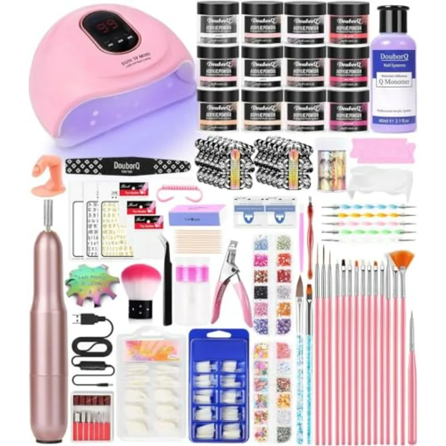 

Acrylic Nail Art Kit-Nail Art Manicure Set Acrylic Powder Brush Glitter File French Tips U V Lamp Nail Art Decoration Tools Nai