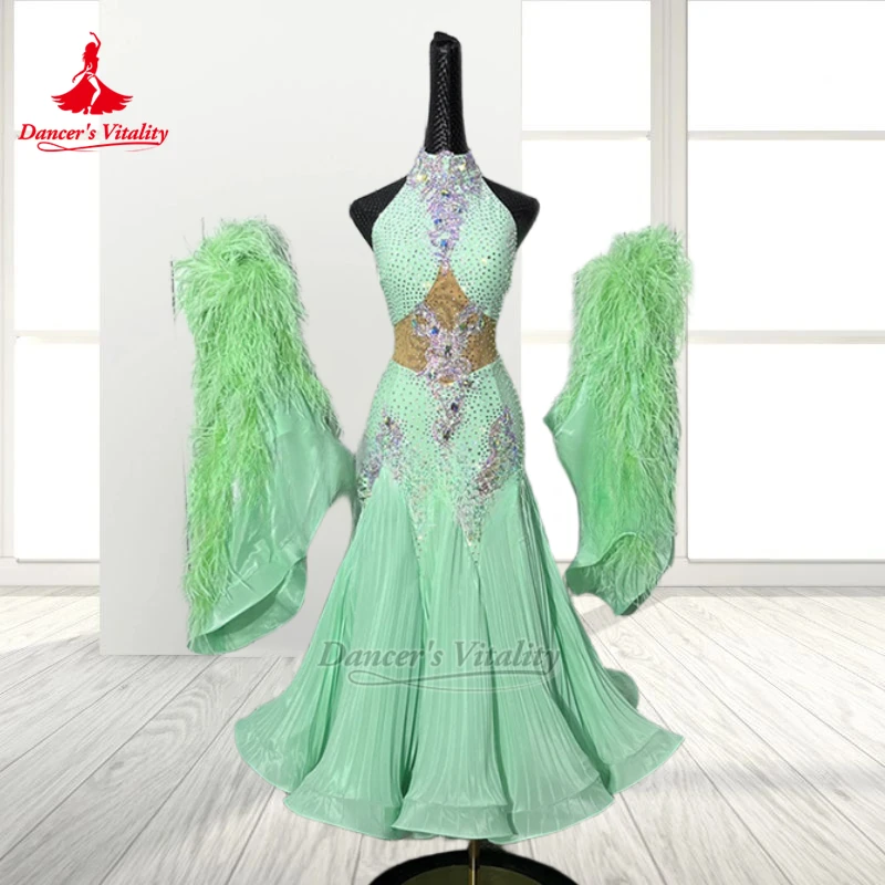 Adult Social Dance High-neck Sleeveless Wrapped Hips Dress Custom Dancer's Vitality Female Waltz Foxtrot Perform&Contest Clothes