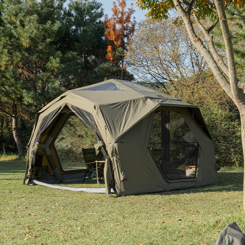 Hubshelter Pro Air Tent-Army Green Cotton Fabric Camping Air Tent Family Portable Outdoor4 Seasons Camping Inflatable Tent