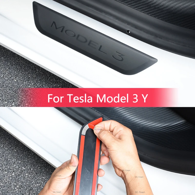 For Tesla Model 3 Y Rear Door Sill Decoration Wrap Cover ABS Welcome Pedal Stickers Protection Strip Car Accessories 2017-2023