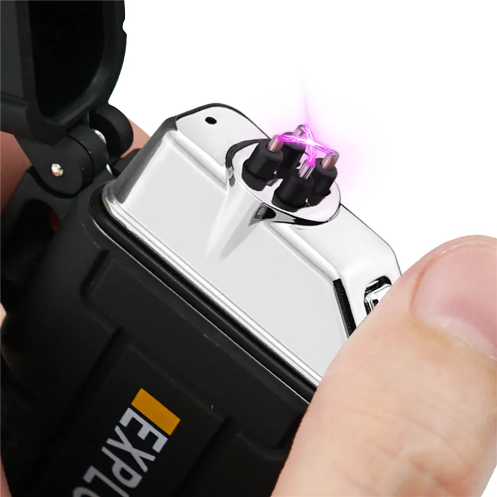 Portable Waterproof Double Arc Electric USB Lighter Outdoor Camping Windproof Plasma Pulse Flameless Lighter Survival Tool