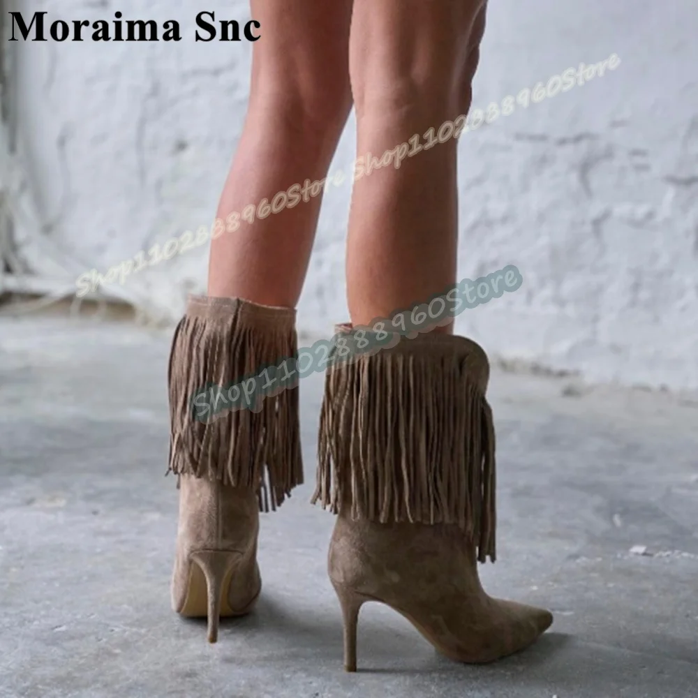 عادية منتصف العجل الكاكي قطيع شرابات مدبب الأحذية رقيقة أحذية عالية الكعب للنساء الانزلاق على أشار تو موضة أحذية النساء الحفلات #6