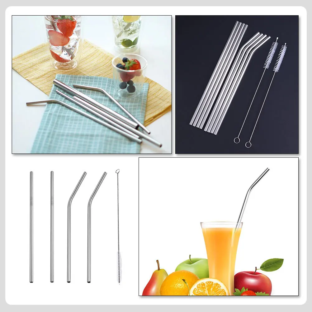 

1Set Stainless Steel Straw Set Reusable Smooth Inner Wall Nonstick Drinking Straws with Supplies for Cocktail