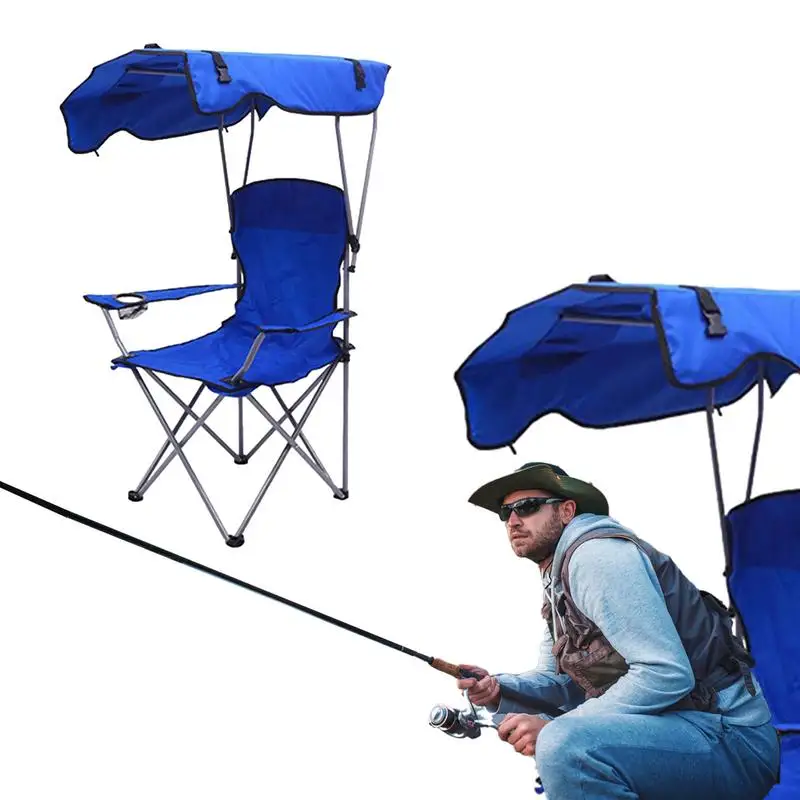 

Camping Chair With Shade Folding Portable Recliner Chair With Canopy Shade Anti Slip Outdoor Lawn Beach Chair Comfortable For