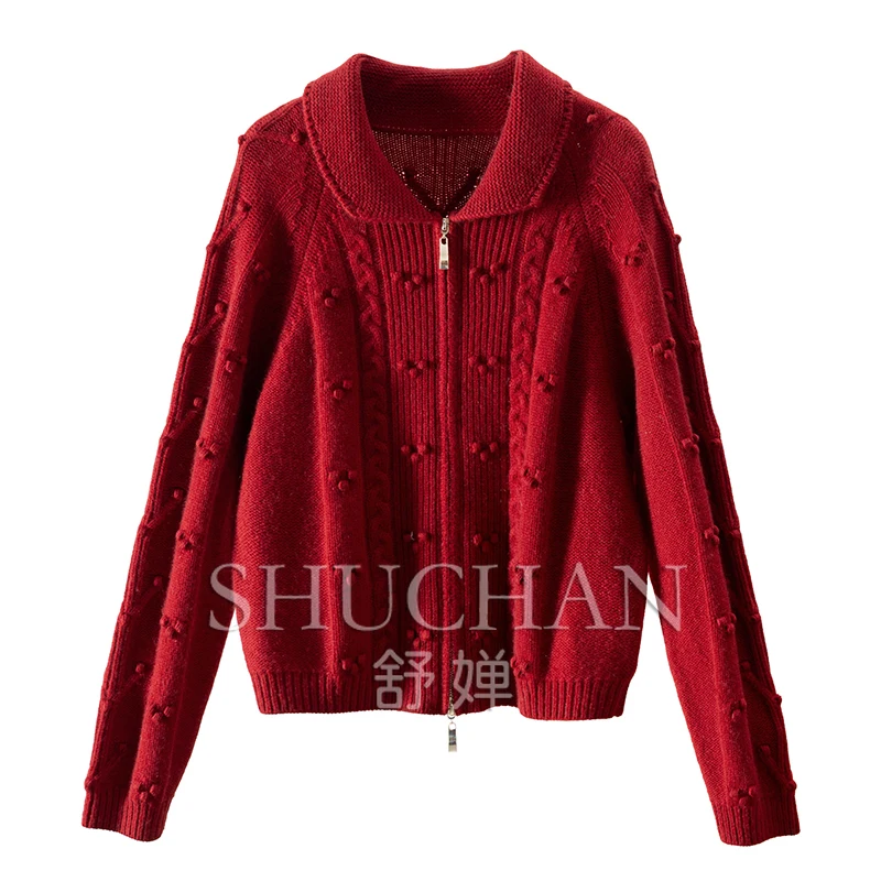 

100% Cashmere Sweater Cardigan Women Red Sweater Women Winter Clothes Women Korean Fashion Sueter Mujer Invierno 2024