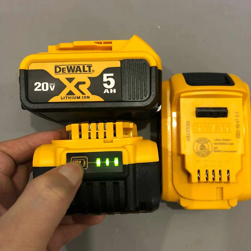 Batería de litio Original DEWALT Max XR 20V 5AH DCB184 DCB205, luz LED