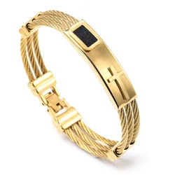 Vintage Cross Bracelet Men's gold color Charm Jewelry Religious Bracelet 316L Stainless Steel Clasp Silicone Bracelet