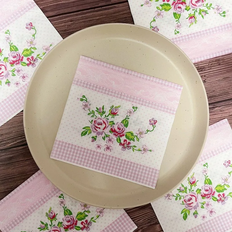 10/20sheets Vintage Rose Napkins 33x33cm 2 Ply, Pink Floral Paper Napkins for Wedding Party Table Decoration