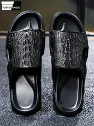 Brand Alligator Print Slippers Men Black Outdoor Leisure Slides Summer Beach Flip Flops Shoes Male 45 Sandalias Hombre