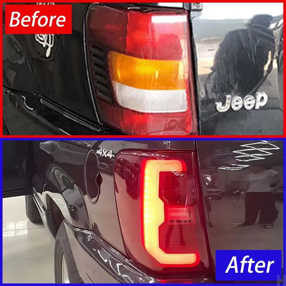 Zestaw lamp tylnych do Jeep Grand Cherokee 1999-2004, ulepszone światła tylne, podświetlenie, migające światła kierunkowskazów, Plug and Play, akcesoria narzędziowe.