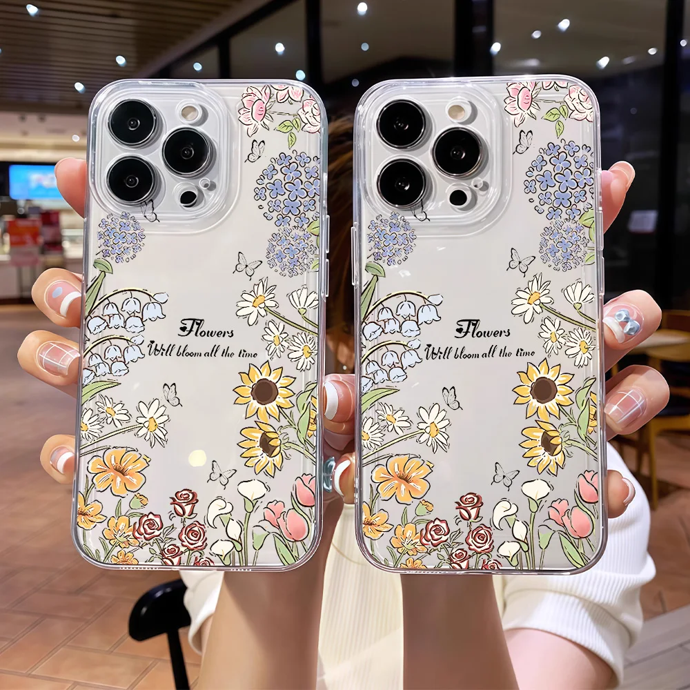 

Surrounded By Flowers Silicone Phone Case for IPhone 17 16 15 14 13 12 11 Pro Xs Max Air Mini 7 8 6 6s Plus SE 2020 2022 Cover