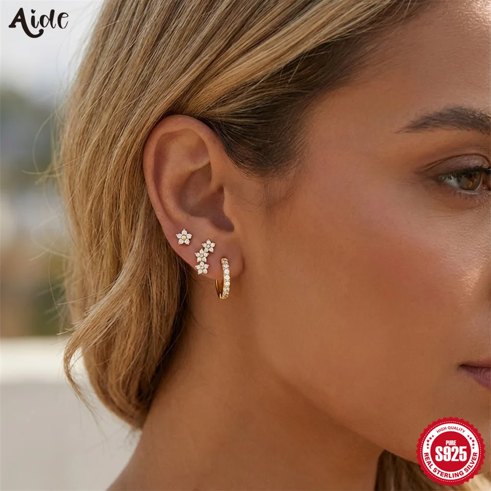 

Aide 925 Sterling Silver 3pcs Flower Zircon Earrings For Women Jewelry HandMakings Findings DIY Star Earrings Set pendientes