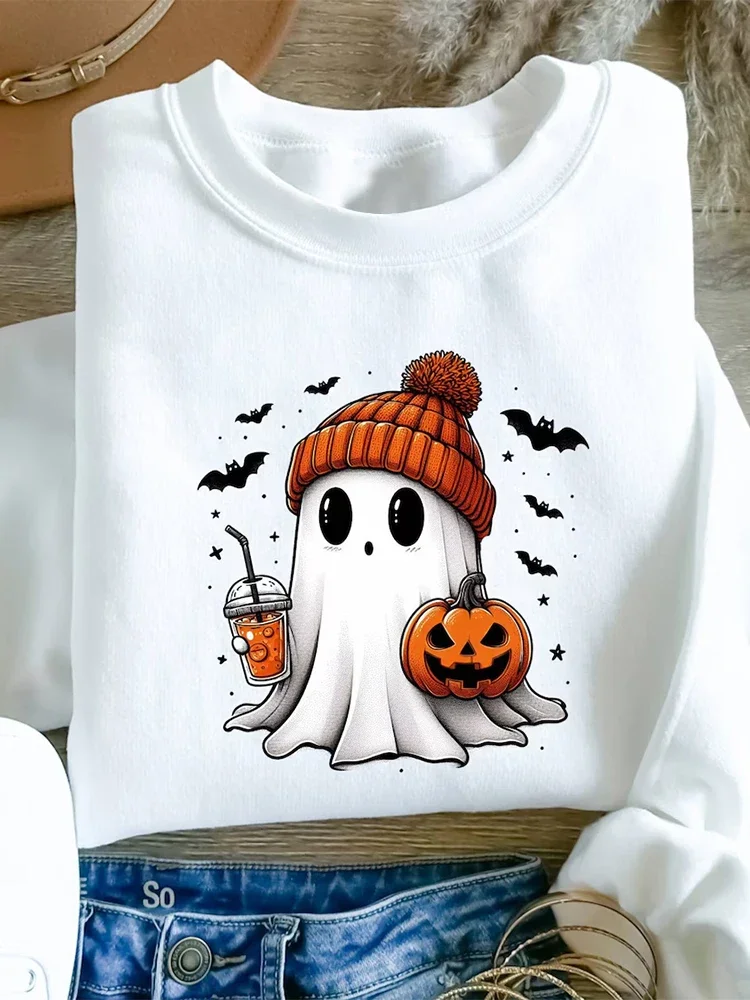 

Women'S Fashion Casual Halloween Printed Long Sleeve Top Hoodless Crewneck Sweatshirt Lovely Big Eyes Ghost Print Pullover
