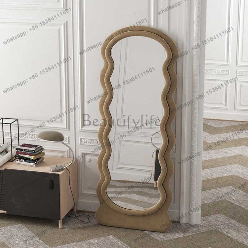 Crear espejo minimalista Vintage Irregular ondulado jardín Funky marco de espejo de madera estética nórdica Spiegel varita decoraciones para el hogar