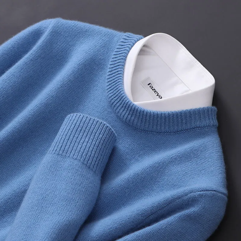 Cashmere Sweater O-neck Pullovers Men\'s Loose Oversized M-3XL Knitted Bottom Shirt Autumn Winter New Korean Casual Men\'s Top