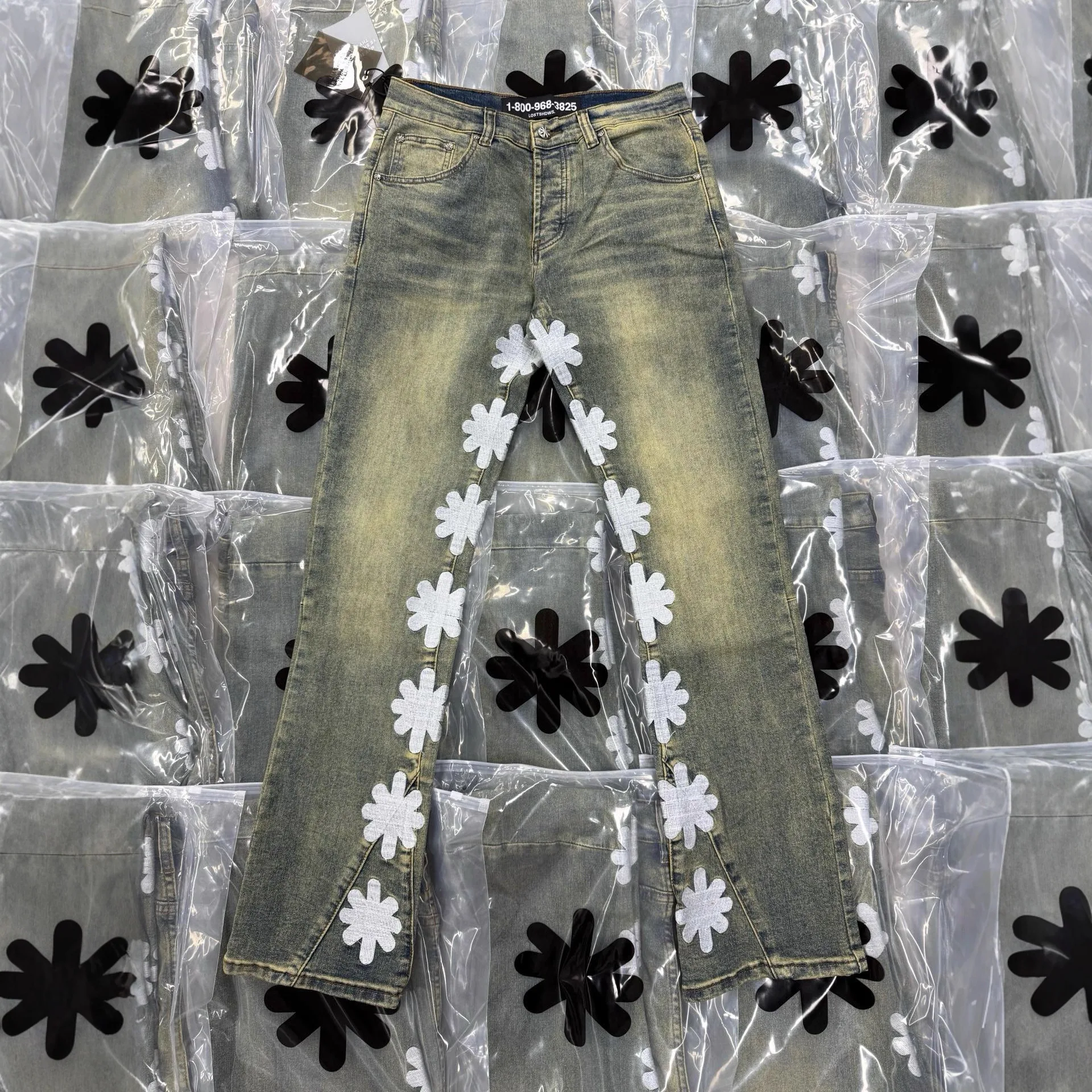 

Retro 2026 Hip Hop Style LOSTSHDWS Denim Pants Embroidered Logo Fashion Patchwork Men's Women's Loose Lostshdws Jeans