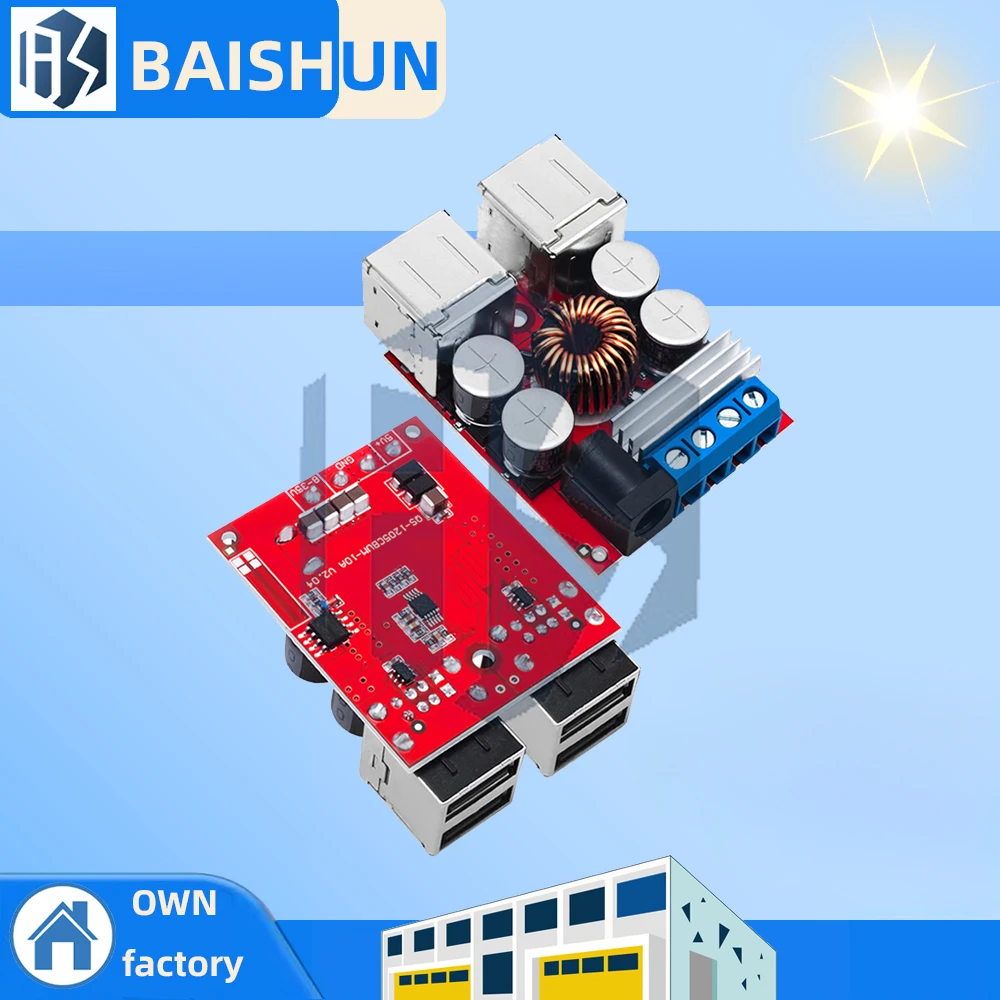 1PCS BAISHUN 8V-35V 5V 8A DC-DC Vehicle Charging Board Power Supply Depressurization Module 4 port USB Output mobile Charger