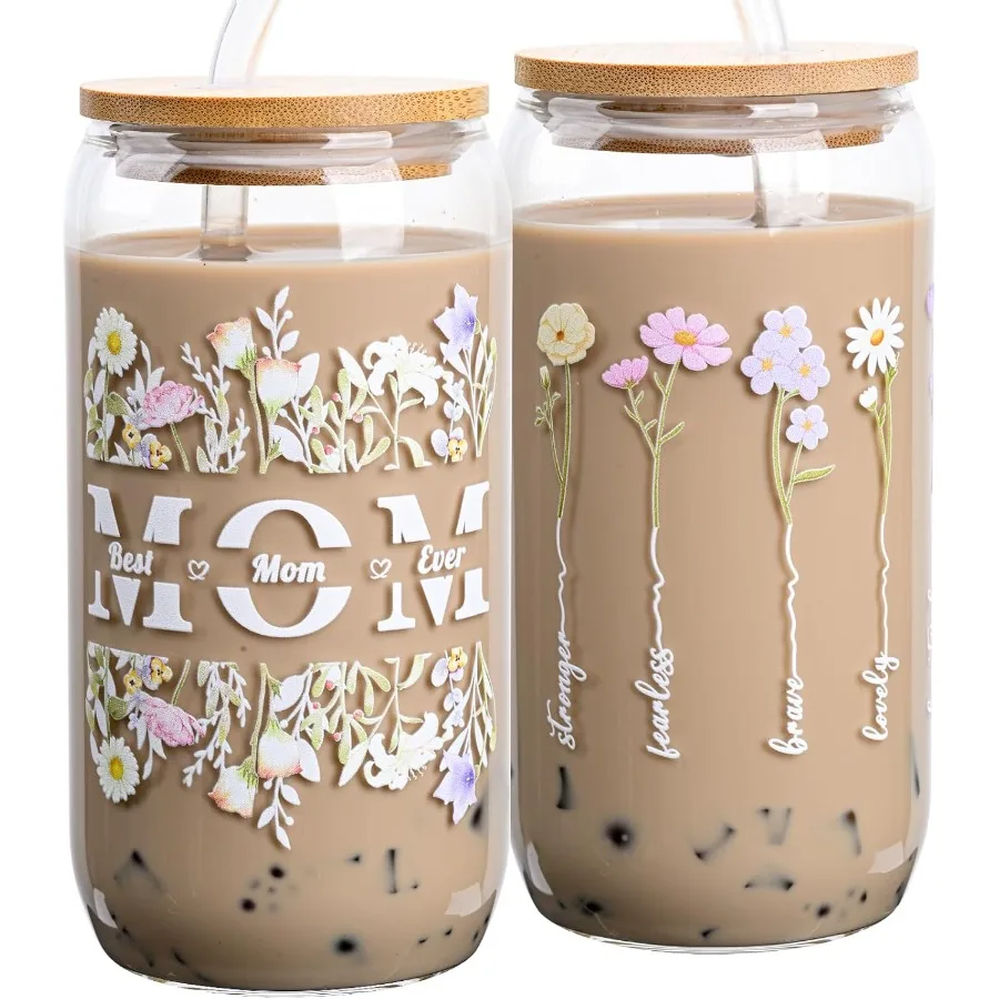 

Рождественские чашки для мамы на 16 унций, стеклянные чашки с крышками и соломинками, чашки для кофе со льдом для мамы, мы новая мать, мачу на день рождения