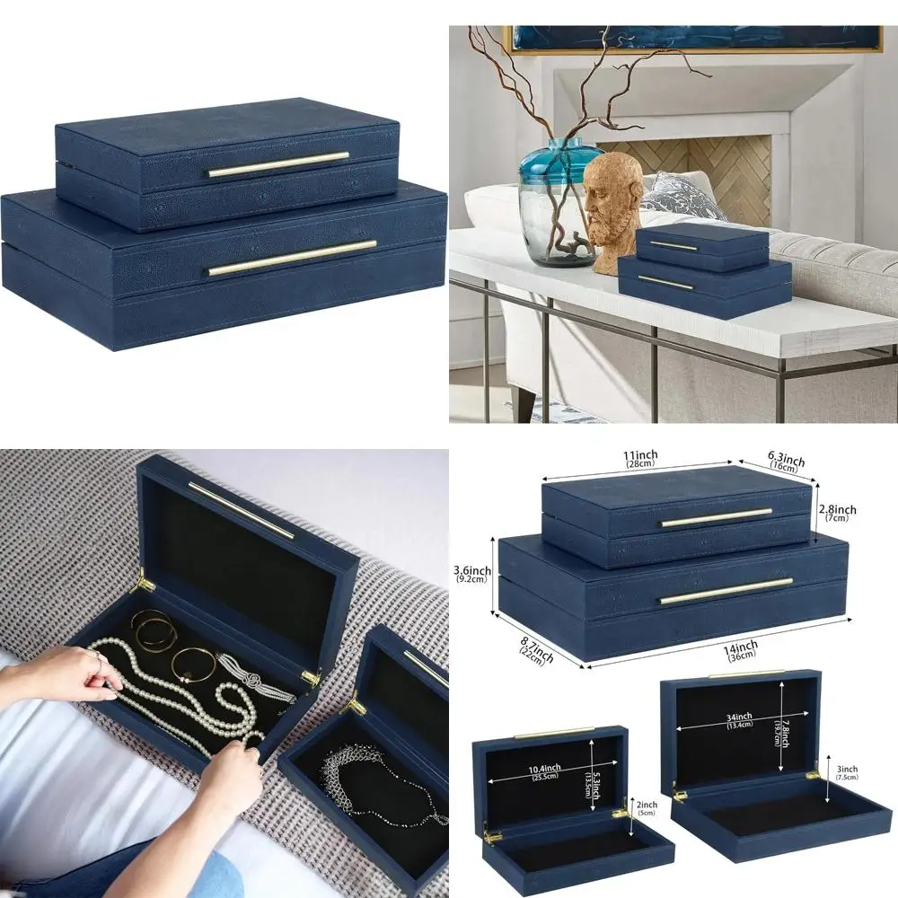 

Stylish Faux Leather Nesting Boxes Set, Large 2-Piece Decorative Storage Organizer for Jewelry and Accessories