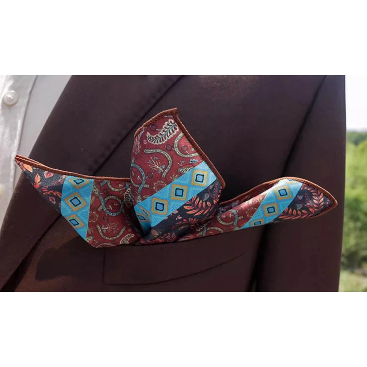 2025 nuevo pañuelo de bolsillo con estampado Floral para hombre, pañuelo Formal suave y sedoso, accesorios para traje de boda, pañuelo amarillo marrón a la moda