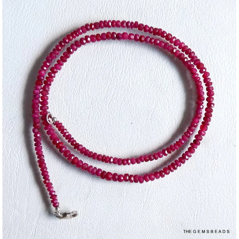 18inch Ruby Faceted Rondelle Beads Necklace | 3mm Natural Red Gemstones