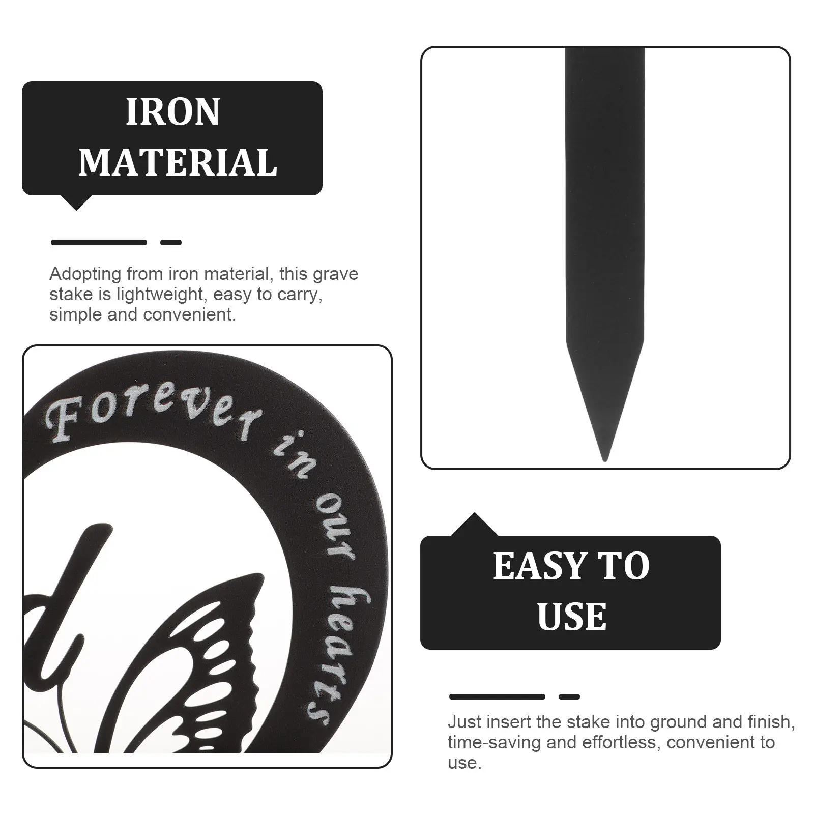 Cemetery Heart Shaped Memorial Stake Iron Grave Marker Garden Decoration Commemorative Plaque for Graves Courtyards Lawns