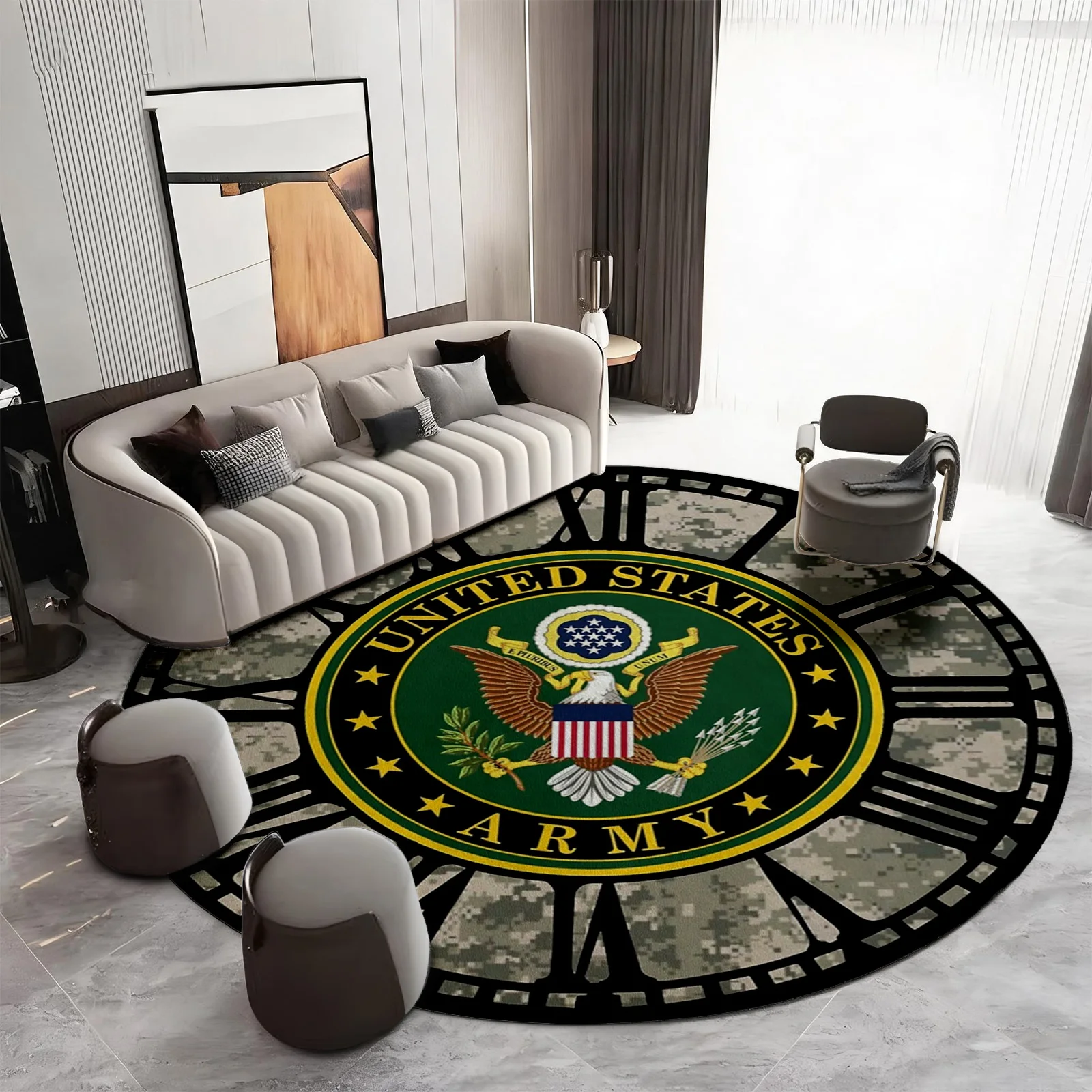 Round US Army Military Flag Rug Carpet Mat Patriotic Home Decor Accent Floor Rug American Forces Military Gift for Entrance Way