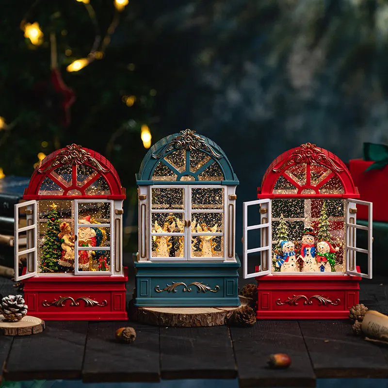 Christmas Decorative Light Night Light Old Man Music Box Small Oil Lamp Snow Music Box Crystal Ball Gift 8Pcs/Lots