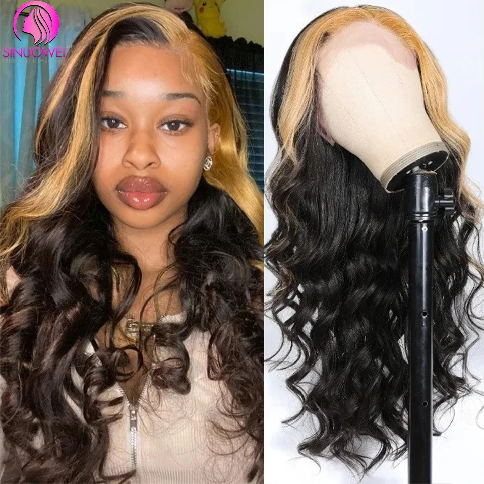 

Highlight Black 13x4 Colored Body Wave Lace Front Wig Pre Plucked Transparent With Baby Hair Brazilian Human Hair Wigs Cheap Wig