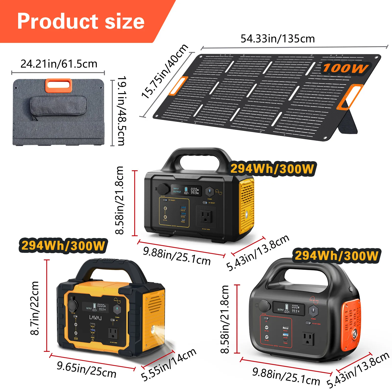 Solar Generator 300W Portable Power Station with 100W Foldable Solar Panel, 294Wh Lithium Battery, 120V/300W AC Outlet