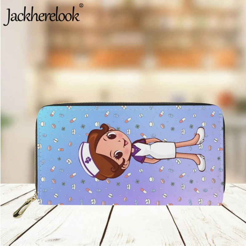 Jackherelook Medical Nurse Cartoon Pattern Printing Wallet Women's New Fashion Leather Purse Luxury Bank Card Holder Long Clutch