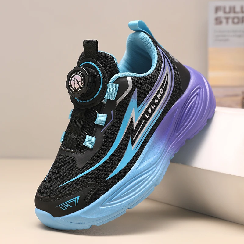 Big Kids Rotary Buckle Running Sneakers Boys Girls Breathable Mesh Gradient Color Lightweight Soft Sole Outdoor Sports Shoes