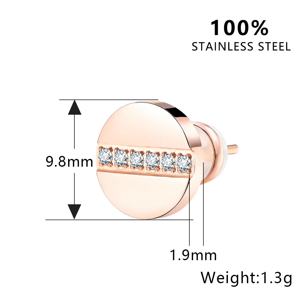 VOJO Minimalist Round Stud Earrings Hypoallergenic Stainless Steel with Cubic Zirconia for Women Girls